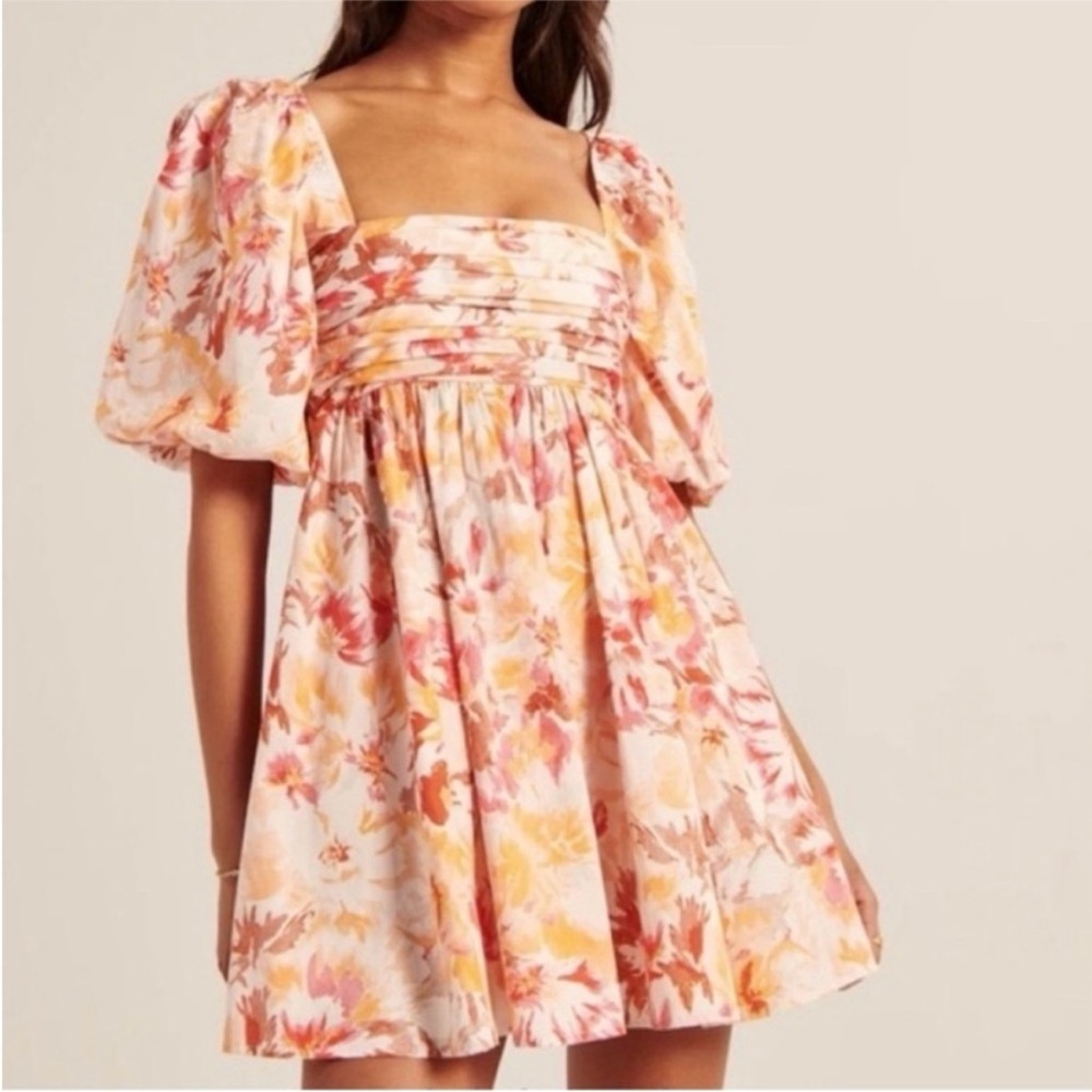 Abercrombie & Fitch Emerson Poplin Dress Small/Tall Floral Orange & Pink